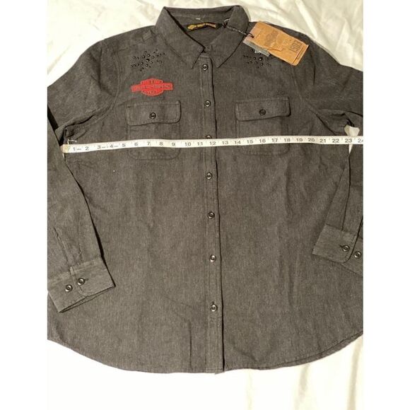 Harley-Davidson Womens Stud Chain Long Sleeve Logo Work Shirt XL 96166-20VW (A4) - Picture 3 of 11